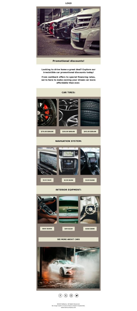 Email template preview of template: Car product discounts