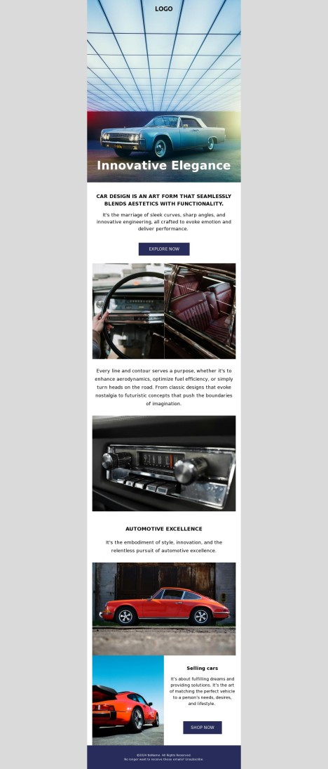Email template preview of template: Car design