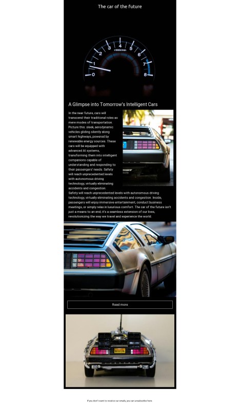 Email template preview of template: The car of the future