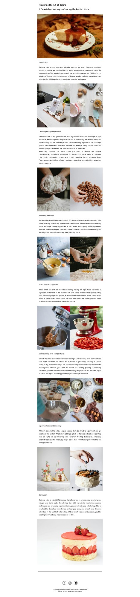 Email template preview of template: Article about baking a cake