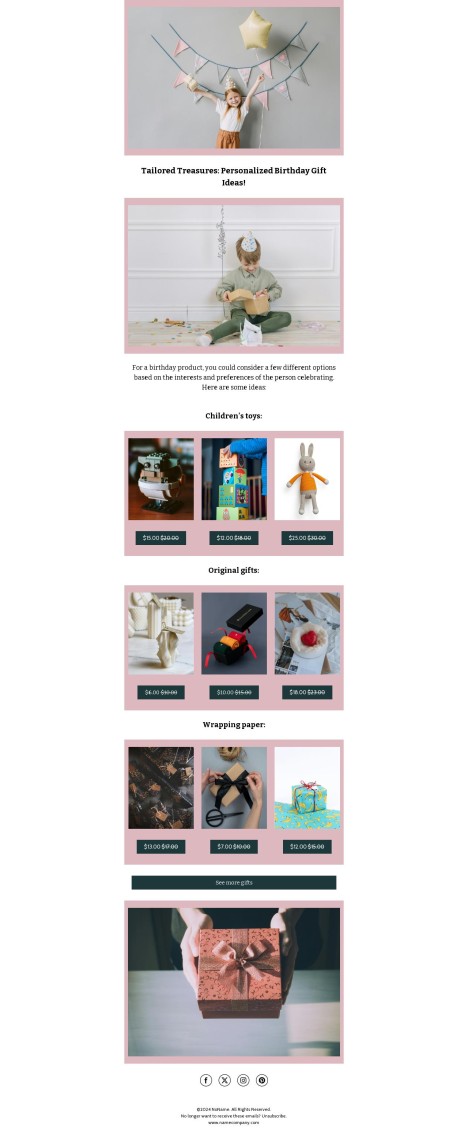 Email template preview of template: Birthday Gift Ideas
