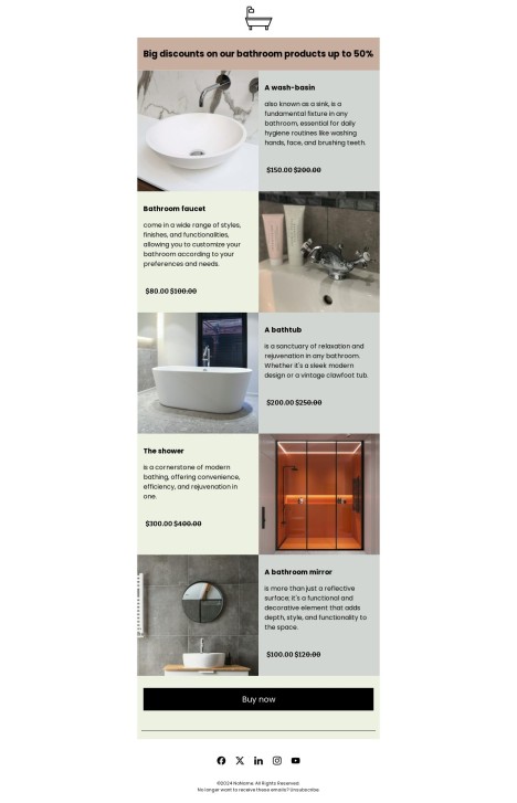 Email template preview of template: Product bathroom discounts