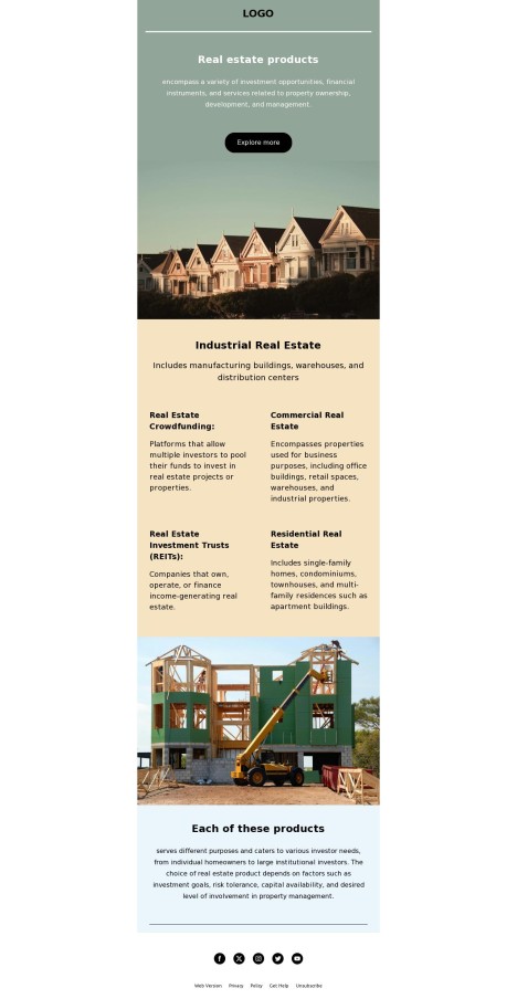Email template preview of template: Real estate products