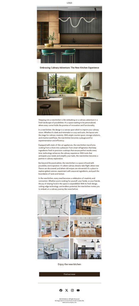 Email template preview of template: Article about new kitchen