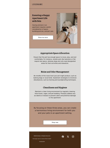Email template preview of template: Apartment Life with Pets