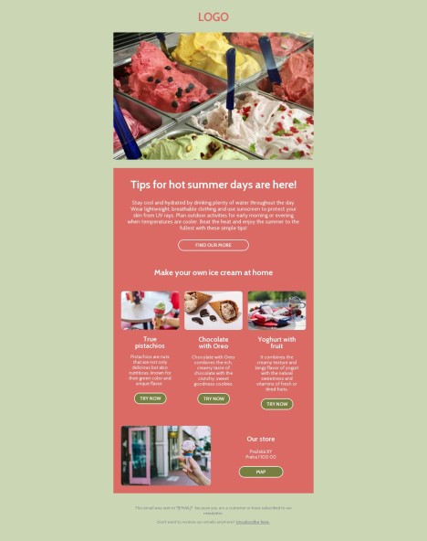 Email template preview of template: Tips for hot summer days