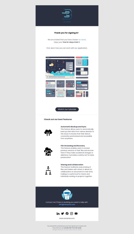 Email template preview of template: Welcome -Transactional