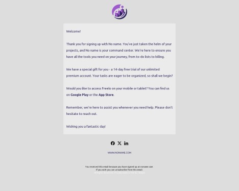 Email template preview of template: Welcome -Transactional