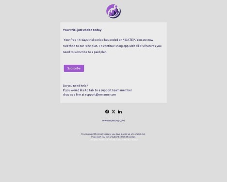 Email template preview of template: Trial expired