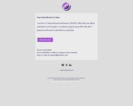 Email template preview of template: Trial expiring