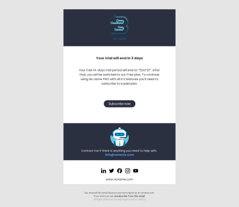 Email template preview of template: Trial expiring