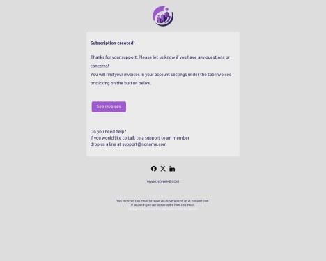 Email template preview of template: Subscription created