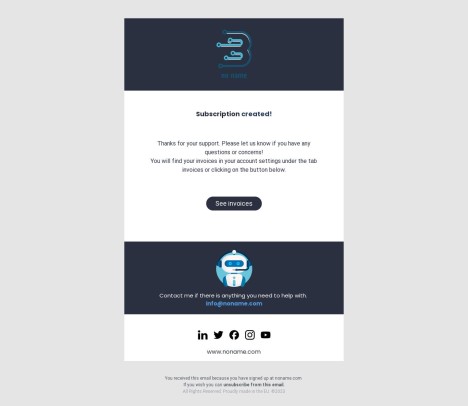 Email template preview of template: Subscription created