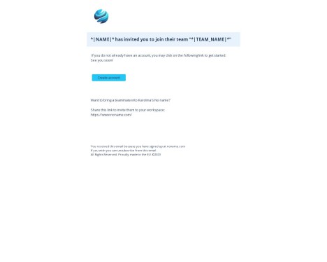 Email template preview of template: Team invitation for not existing user