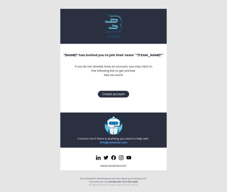 Email template preview of template: Team invitation for not existing user
