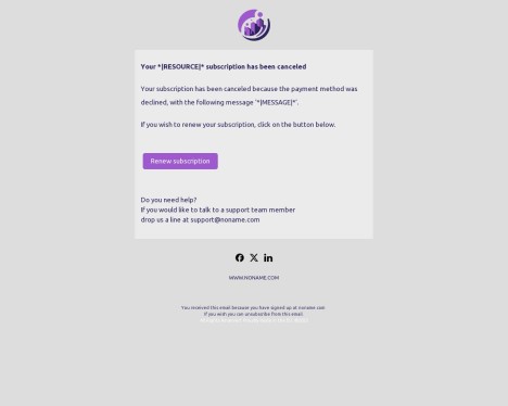Email template preview of template: Unpaid subscription canceled