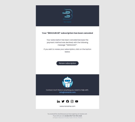 Email template preview of template: Unpaid subscription canceled