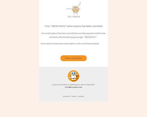 Email template preview of template: Unpaid subscription canceled