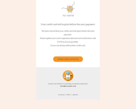 Email template preview of template: Expired card