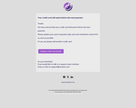 Email template preview of template: Expired card