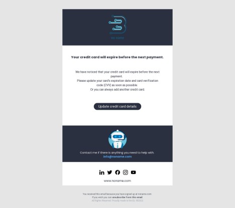 Email template preview of template: Expired card
