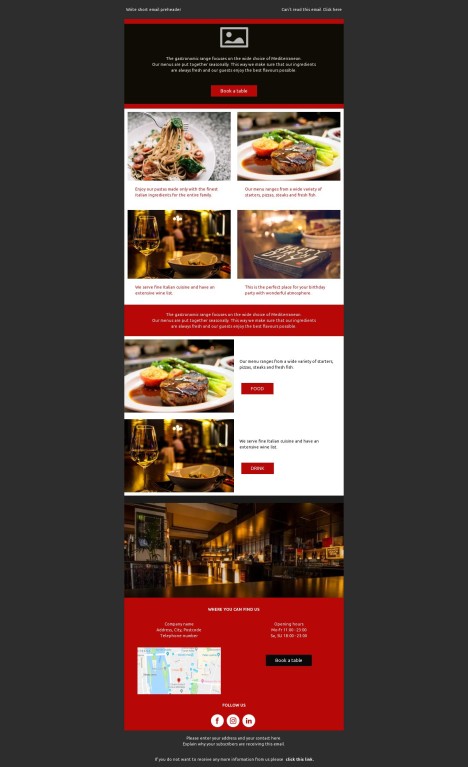 Email template preview of template: Restaurant Seasonal Feast