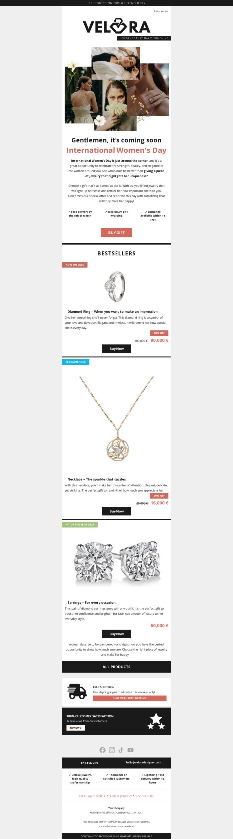 Email template preview of template: Luxury jewelry for women