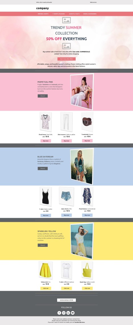 Email template preview of template: Summer Collection Sales