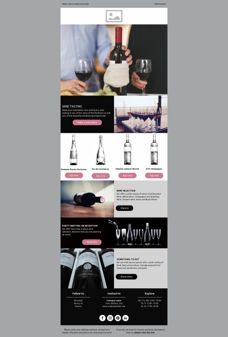 Email template preview of template: Wine Tasting & Eshop