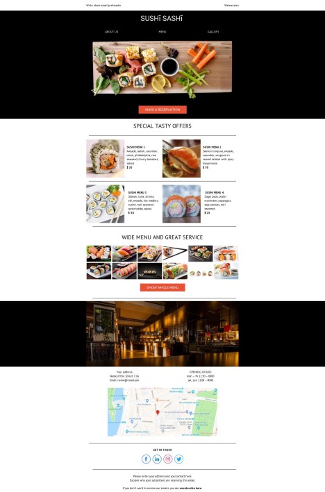Email template preview of template: Sushi Restaurant