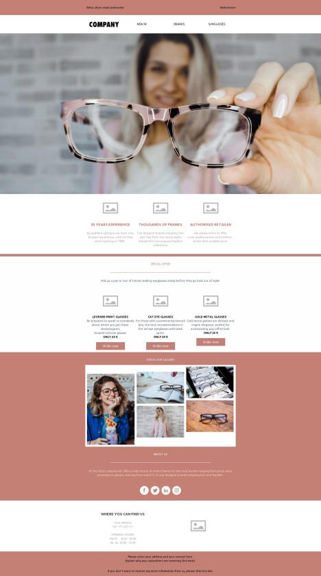 Email template preview of template: Glasses Eshop Newsletter