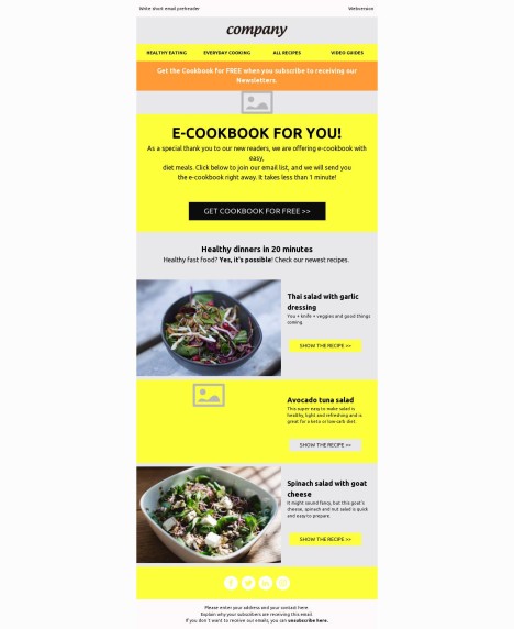 Email template preview of template: Get Your Cookbook
