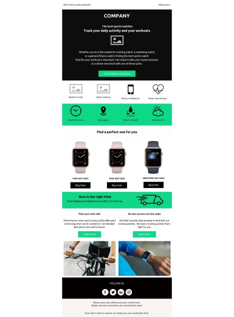 Email template preview of template: Smart Watch & Wearables