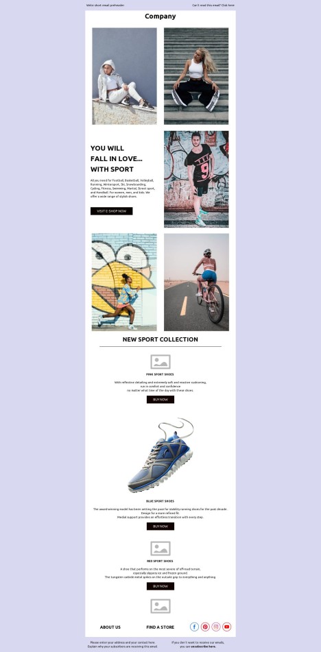 Email template preview of template: Sport Eshop Products