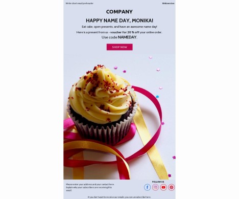 Email template preview of template: Name Day & Birthday Email