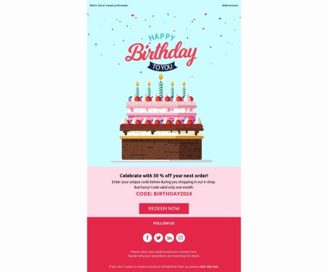 Email template preview of template: Happy birthday with Code