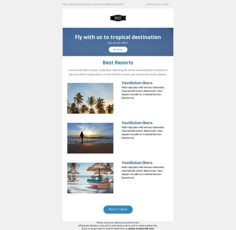 Email template preview of template: Travel with us to tropical destination