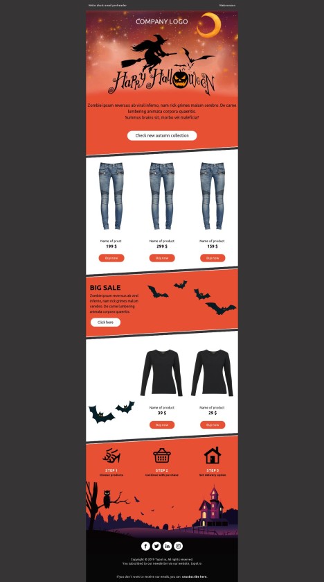 Email template preview of template: Halloween big sale specials