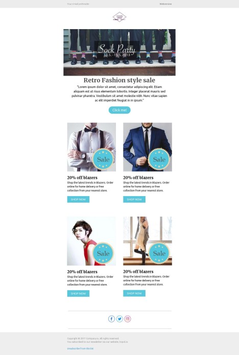 Email template preview of template: Retro Fashion Style Sale
