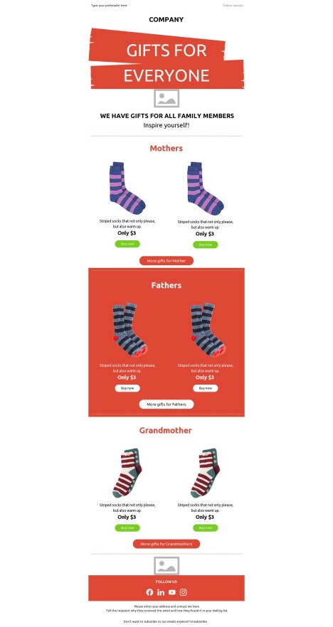 Email template preview of template: Gifts For Everyone